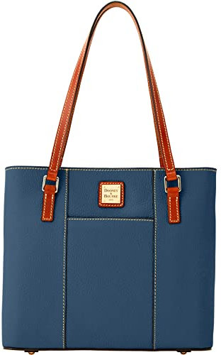 Dooney & Bourke Kleine Lexington Tote für Damen aus genarbtem Kieselleder, Handtasche mit langen Schulterriemen aus Leder, denim, Einheitsgröße