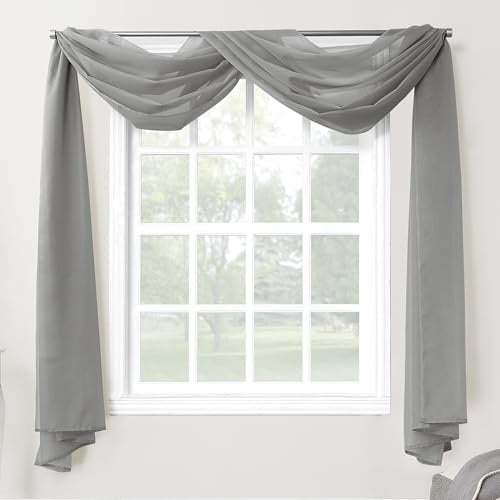 918 53566 Emily Voile Curtain, charcoal, Valance Scarf