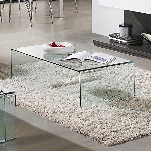 NAKURA - Mesa de Centro Cristal Curvado de una Pieza SAMíL, Transparente