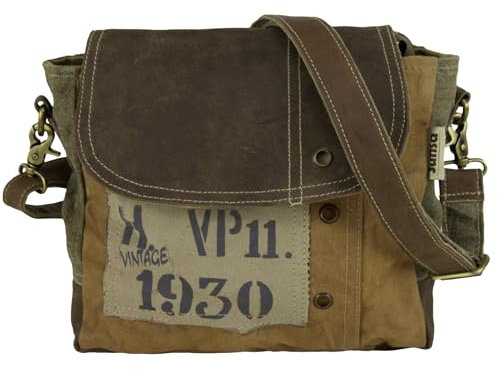 Sunsa Vintage Umhängetasche. Kleine Tasche aus Canvas & Leder. Nachhaltige Messenger Bag. Geschenk Ideen für Sie/Ihn