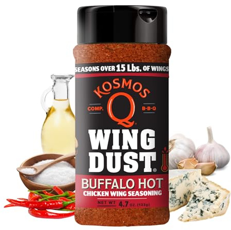 Kosmos Q Hot Buffalo Wing Dust, Father’s Day Gift, Spicy Buffalo Wing Seasoning for Wings, Popcorn, Fries & More, Dry Rub Dust with Cayenne, Garlic & Blue Cheese Flavor, Gluten Free, 4.7 Oz