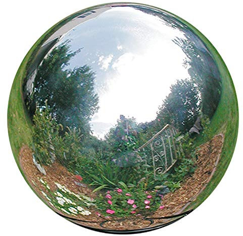 HomDSim 30 cm/12 inch Diameter Gazing Globe Mirror Ball,Silver Stainless Steel Polished Reflective Smooth Garden Sphere,Colorful and Shiny Addition to Any Garden or Home