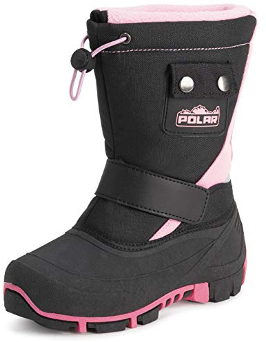 Polar Kids Winter Thermal Warm Winter Faux Fur Durable Rubber Sole Waterproof Outdoor Boots - Black/Pink - UK4/EU37 - YC0697