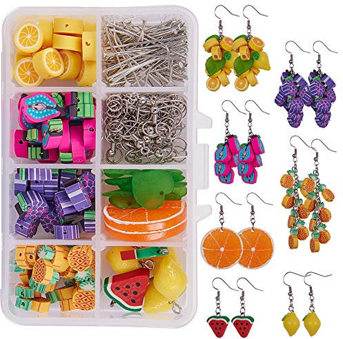 SUNNYCLUE 1 Box DIY Machen 7 Paar Polymer Clay Cluster Obst baumeln Ohrring Making Kits - Polymer Clay Obst Perlen, Kabelketten, Ohrringhaken