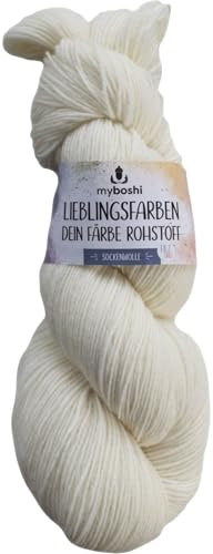 myboshi mysocks Färbestrang, Sockenwolle zum selber Färben, unbehandelt, 75% Schurwolle, 25% Polyamid, 4-fädig, filzfrei, 100g, Ll 420m Weiß, 1 Knäuel