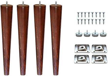 10’’ Wooden Tapered Cone Furniture Replacement Legs Walnut M8 Thread Angled Mounting Plates Protective Felt Pads Set of 4 Legs for Sofa Cabinet Footstool Chair Bed Ottoman 25 cm