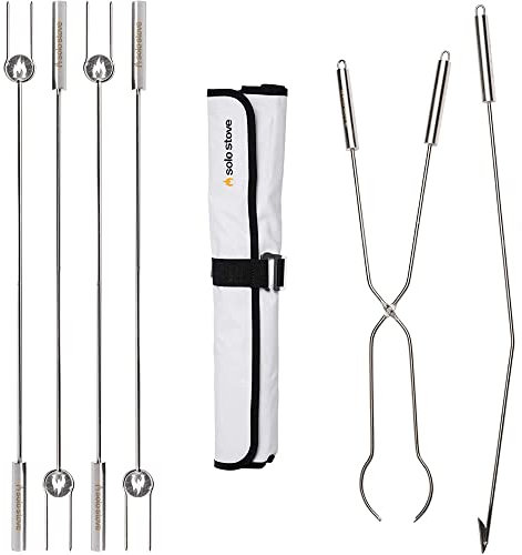 Solo Stove Grillspieße und Werkzeug für Feuerschale | Accessoire Set für Feuerstelle und Lagerfeuer, Inkl. 4x Grillspieße (91,5 cm) mit Aufbewahrungstasche, Zange (81,5 cm), Schürhaken (92,5 cm)