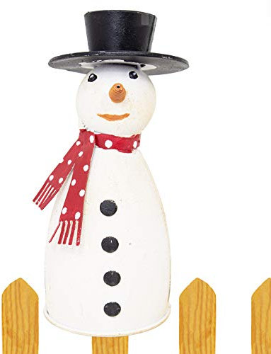 B2S BACK2SEASON Zaunfigur Schneemann Eisen Winter Zaundeko Zaunhocker weiß H=17 cm