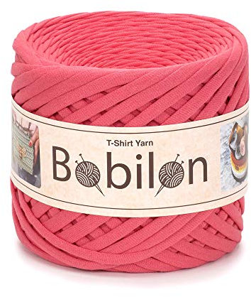 T-Shirt Garn Fettuccini Trapillo-Stil, 7-9 mm Für Häkeln, Stricken Dicker Faden, 100% Bio-Baumwollstoff, Jersey - Koralle