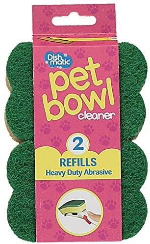 Dishmatic Bone-Shaped Pet Bowl Cleaner Sponge Head Refills – Heavy-Duty with Antibacterial Abrasive – Pack of 2