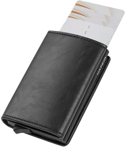 HAFEID Kartenetui RFID Schutz - Geldbörse mit Münzfach und Scheinfach - Portemonnaie Damen Herren - Mini Geldbeutel Metall - Slim Wallet - Portmonee Vegan- Kreditkartenetui Schwarz