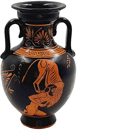 Cerαmica griega, αnfora de figuras rojas de 17 cm, Hércules con león de Nemea