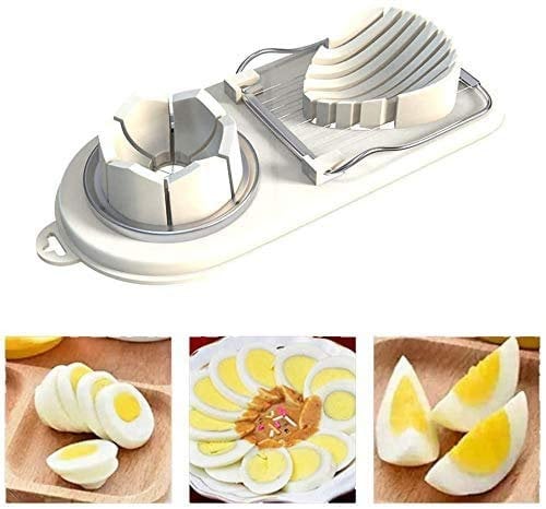 2 in 1 Double Egg Slicer, Dicer, Chopper, Also Slices Fruit and Veg, Made from Stainless Steel, 2 Assorted Colours (Blue Or White) with 1 Colour Sent at Random.