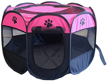Dotala Cage de jeu portable pliable en PET pour chien et chat - Tissu Oxford 600D de qualité supérieure - Fermeture éclair amovible sur le dessus - Utilisation en intérieur et en extérieur (rose)