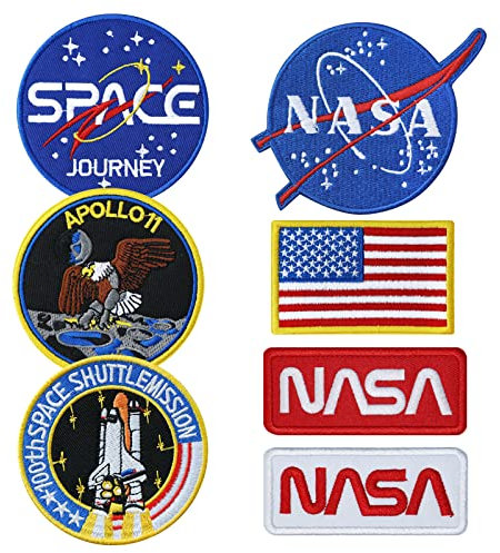 7pcs NASA Patch, Iron On Patches Space Badge Sew On Space Shuttle Embroidered and US Flag Patches for Jackets Backpacks Caps Hats Bags Clothing