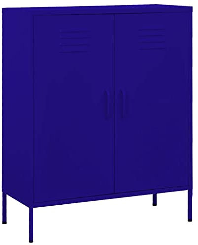 vidaXL Lagerschrank Sideboard Kommode Anrichte Stahlschrank Schrank Beistellschrank Mehrzweckschrank Bücherschrank Standschrank Marineblau 80x35x101,5cm Stahl