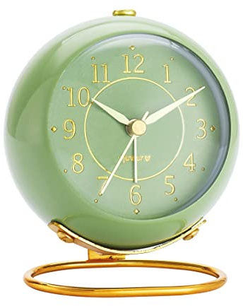 rjuwurv Metall-Schreibtischuhr, Retro-Stil, Schlafzimmertisch, Vintage, analog, leise, Nicht tickende goldene Uhr, Nachttisch-Dekor (Olivgrün)