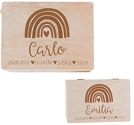 wunderwunsch - Personalisierte Erinnerungsbox Baby - Individuelle Baby Erinnerungsbox mit Hochwertiger Gravur - Niedliche Erinnerungskiste aus Holz - Tolles Geschenk zur Geburt