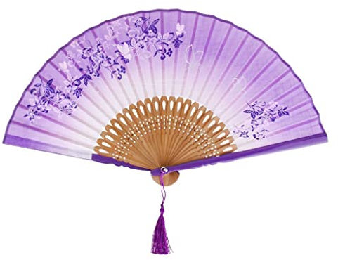Tiuimk Éventail chinois japonais Art déco Sakura papillon en soie bambou pliable main pour femme fête de mariage décoration d'intérieur Violet