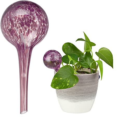 Relaxdays Sfere per Irrigazione, Set da 4, per Piante e Fiori, Irrigatori per Ufficio Vacanza, Ø 6cm, in Vetro, Lilla
