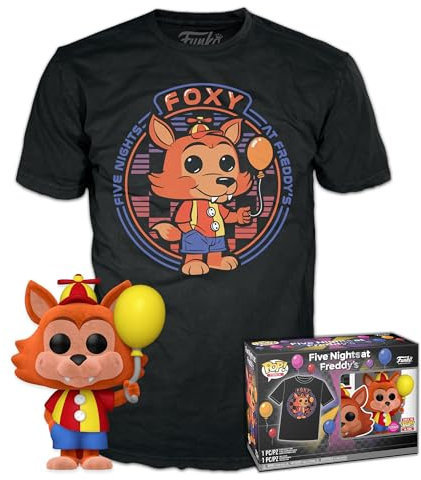 Funko Pop! & Tee: Five Nights at Freddy's (FNAF) - Balloon Foxy - Beflockt - Large - (L) - T-Shirt - Kleidung mit Vinyl-Sammelfigur - Geschenkidee - Spielzeug und Kurzärmeliges Top Für Erwachsene