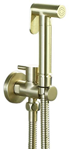 Kit Douchette WC Laiton Douchette Toilette WC Lavabo Pulvérisateur de Bidet à Main avec Tuyau Eau Froide avec Valve G1/2 Kit Hygiene WC Douchette,or Brossé