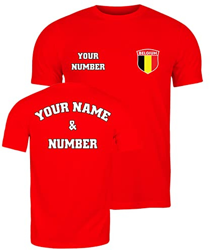 lepni.me T-Shirt pour Hommes de Football du Belgique avec Votre Nom et Numéro | Drapeau Belge Insigne Personnalisé Coupe du Monde 2022 (S Rouge Multicolore)