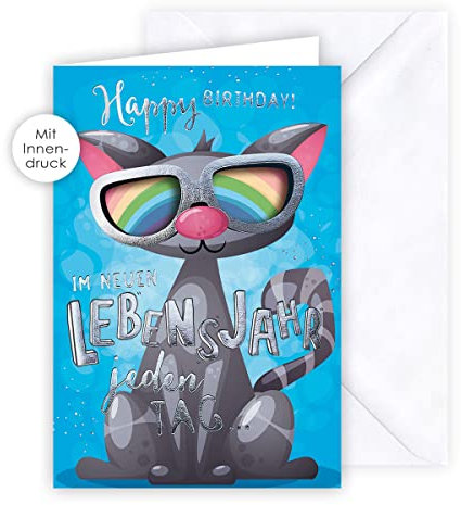 KE - Humorvolle Geburtstagskarte mit Innendruck, DIN B6 Format, inklusive Umschlag, perfekt für Katzenliebhaber - Motiv: Katze