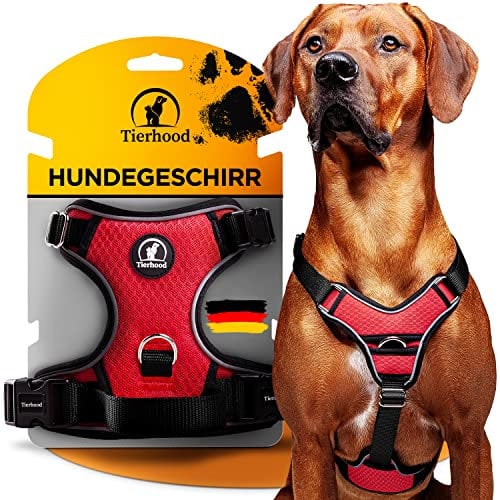 Tierhood Hundegeschirr - Reflektierendes Hundegeschirr für kleine bis große Hunde - Anti Zug Hundegeschirr gepolstert - Hundegeschirr kleine Hunde - Hundegeschirr mittelgroße Hunde - Rot