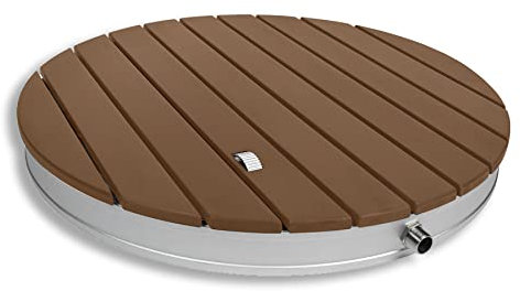 Froadp Gartendusche Campingdusche Aluminium & WPC Bodendusche Holzfarbe Saunadusche mit rutschfeste Standfläche ∅70cm Wetterfest Holzoptik Außendusche für Standard-Gartenschläuche (Rund)