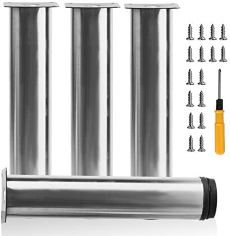 Uotyle 4PCS Adjustable Table Legs 250mm Adjustable Legs For Furniture Stainless Steel Cabinet Legs With Screws & Screwdriver Desk Sofa Feet For Home/Office/Kitchen