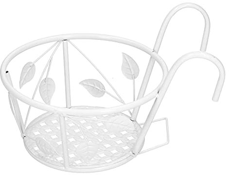 Cestas Colgantes de Arte del Hierro, Jardineras de Barandilla Colgantes Redondas Soportes para Macetas Ventana Estante de Plantas Decorativas Contenedores para Patio Balcón Porche Valla(White)