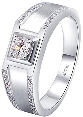 Epinki Echtschmuck Ring Weißgold 750, Klassiker Eheringe mit Moissanit 0.3ct, Rundschliff, 18K Solitärring Freundschaftsringe für Herren, Silber, Gr.61