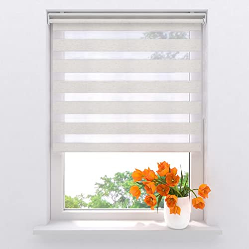 Radeco® Doppelrollo klemmfix ohne bohren 120 x 150 cm (BxH) Leinen lichtdurchlässig, fensterrollo innen ohne bohren, rollos für fenster, rollo 120 cm breit, duo rollo, klemmrollo, klemmfix-doppelrollo