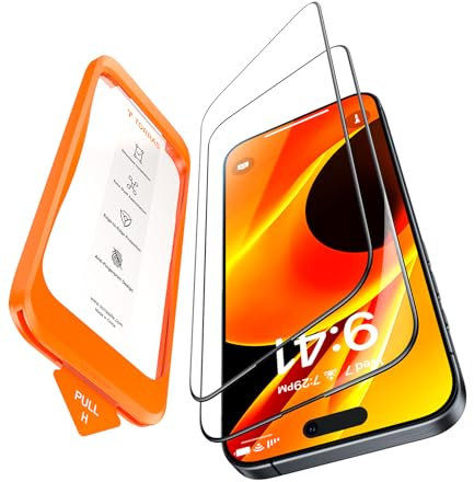 TORRAS [Full Screen Tempered Glass for iPhone 15 Pro Screen Protector 8FT Military Shatterproof, 9H Anti-Scratch, No Bubbles No Dust, Longest Durable Screen Protector for iPhone 15 Pro Glass 2 Pack