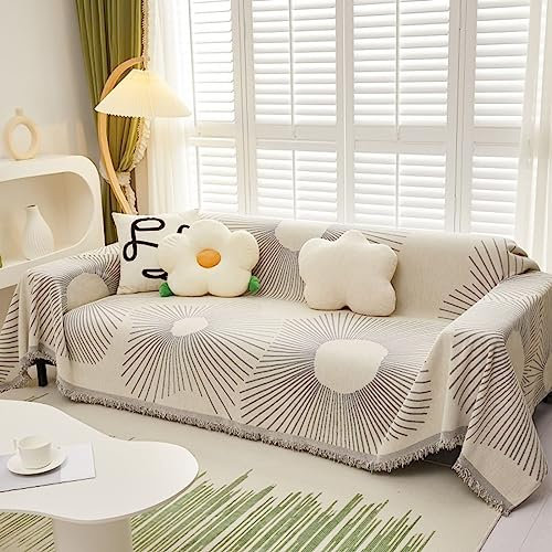 Homxi Dreisitzer Sofa Überzug,180x340CM,Sofabezüge Linie Gestreift Sofa Überwürfe Chenille Sofa-Handtuch Grau Couchbezug