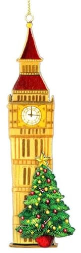 Gisela Graham London Big Ben with Christmas Tree Wooden Hanging Decoration
