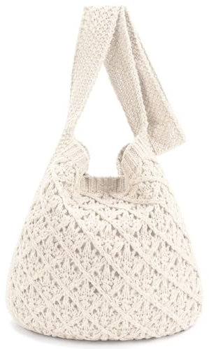 hatisan Häkeltasche für Damen, große Häkeltasche, Tragetasche, ästhetische Stricktasche, Schulterhandtaschen, Beige-1, Medium