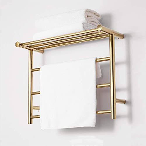 Towel Warmer, Heated Towel Rail, Stainless Steel Heated Towel Rail Radiator Wall-Mounted Electric Towel Rack with Shelf for Bathroom Mirror Polished, Gold (Gold Hard wiring) beautiful scenery