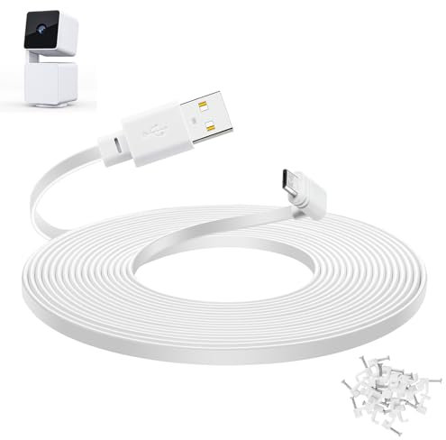 SMAYS 20 ft Cable for WYZE Cam Pan v3 Camera, Flat Micro USB Extension Power Cord, 90 Degree White