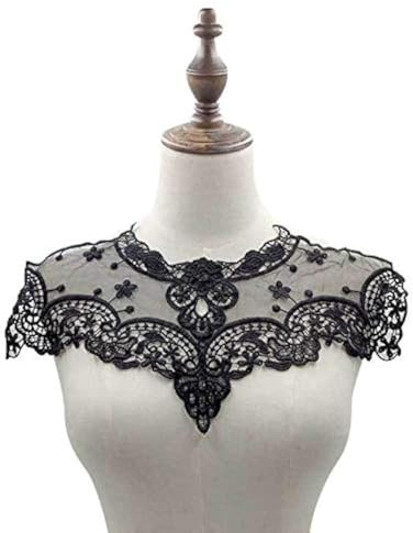 Ieron Bestickte Spitze Kragen Applikation, Floral Spitzenbesatz, Schwarz, 1 Stück, 23 x 43 cm, Nähen, Dekorative Applikation für Kleidung