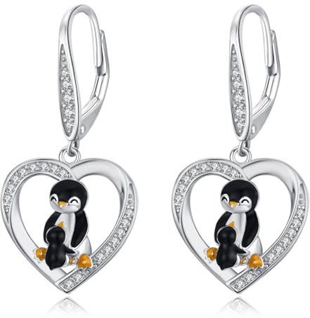 Pinguin Ohrringe 925 Sterling silber Pinguin Mutter Kind Ohrringe niedliche Tier Mutter Tochter Hebel Ohrhänger Tier Schmuck für Damen Kinder