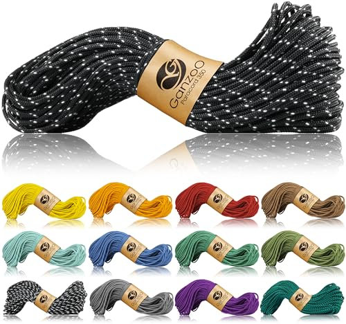 Ganzoo Paracord 350 Seil, Nylon Polyester, 2,5mm, Typ 1, 30m, Outdoor Schnur, Allzweckseil, Takelung für Armband, Hundehalsband, Hundeleine Knüpfen, Camping Survival, schwarz reflektierend