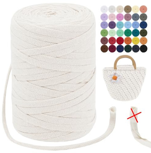 LEREATI T-Shirt Garn 7mm Textilgarn zum Häkeln für Körbe 100m / 250g Bändchengarn Makramee Garn Häkelgarn Stoff Dickes Garn zum Taschen Korb Decke Häkeln, Heimdekoration (Beige)