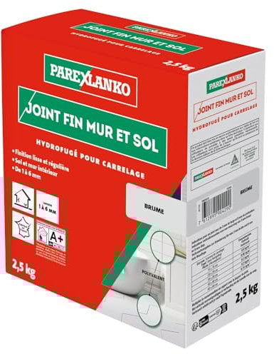 PAREXLANKO - Joint Fin Mur et Sol - Brume - Joint en Poudre Hydrofugé pour Carrelage (1 à 6 mm) - Intérieur - Adapté aux Pièces Humides - 2,5 kg