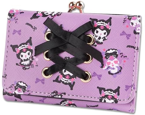 BelugaDesign Portefeuille Chat Anime | Adorable Porte-Monnaie Zippé Design Kawaii Chat Noir | Jolie Pochette en Similicuir Trifold pour Enfants, Filles, Ados, Femmes | Violet Pastel Noir