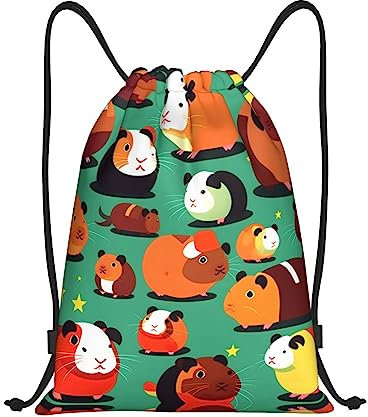 RoMuka Süßer Meerschweinchen-Rucksack, leicht, Kordelzug, Tasche, Fitness-Tasche, täglich, faltbarer Kordelzug-Rucksack, Süßes Meerschweinchen, Medium, Rucksack, Rucksäcke