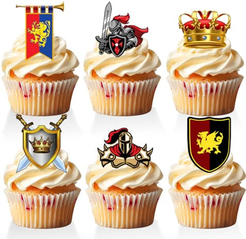 18 PCS Medieval Cupcake Toppers for Boys Girls Adult Happy Birthday Viking Knight King Castles Dragon Cake Decor Medieval Party Decorations Supplies