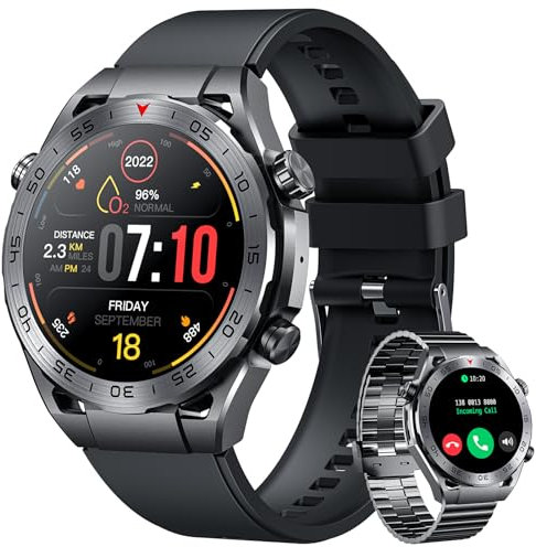 Reloj Inteligente Hombre Smartwatch con Llamadas: 1.42 Smart Watch Militar con Pulsómetro Presión Arterial Monitor de Sueño SpO2 100+ Modos Deporte Impermeable Relojes Deportivo para iOS Android