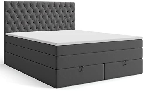 MRGROUP Boxspringbett mit Bettkasten Lyon 120x200 cm, dunkelgrau Samtstoff, Polsterbett mit Bonell-Matratze und Topper Doppelbett mit Stauraum Bett für Schlafzimmer Gepolstertes Kopfteil Härtegrad H3